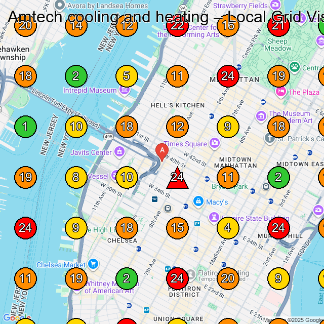 Amtech cooling and heating Hvac Contractor GeoGrid ranking map for New York NY